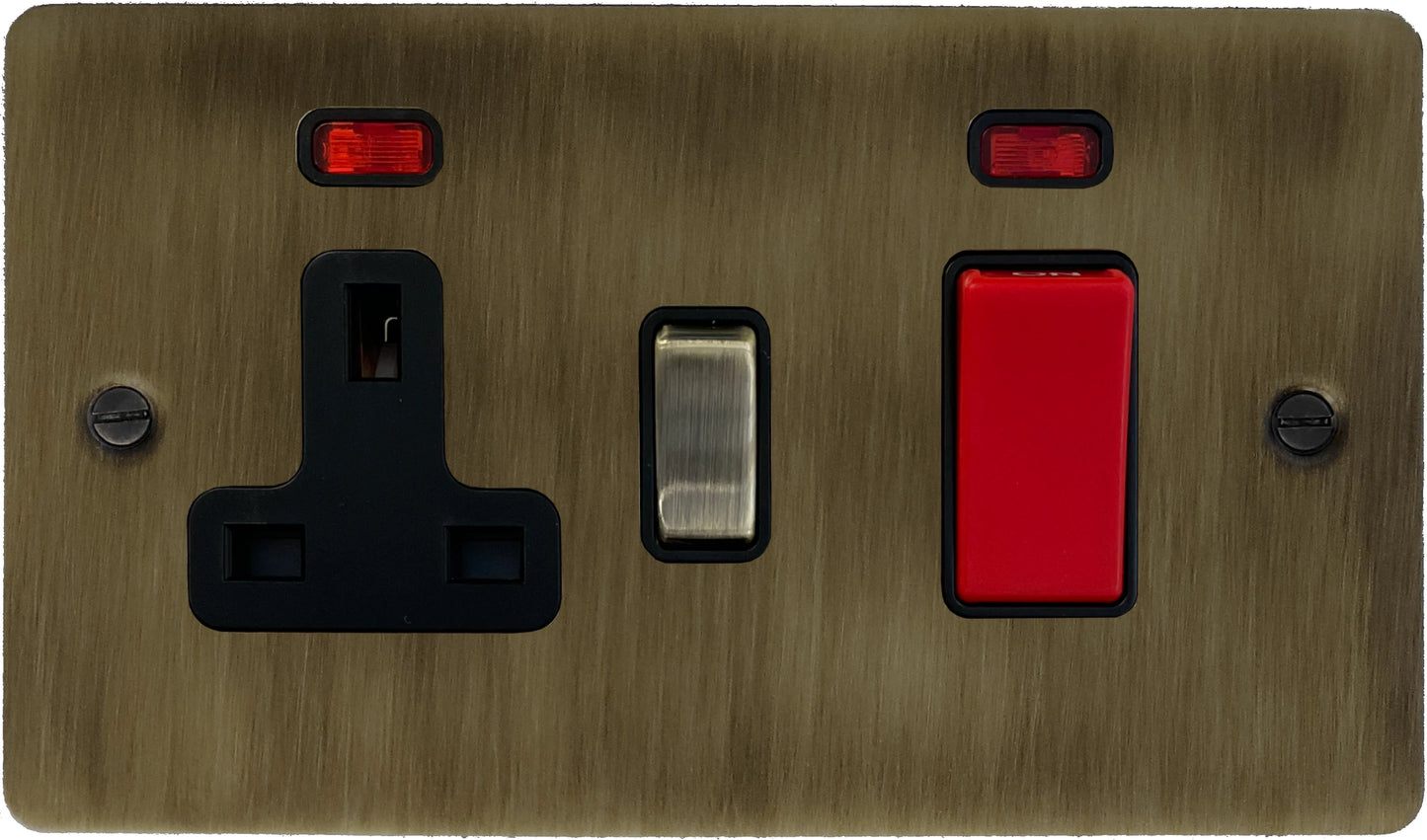 Flat Antique Brass 45 Amp Cooker Switch and Socket (Black Switch)