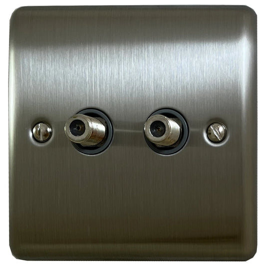 Basics Brushed Steel 2 Gang Satellite Point