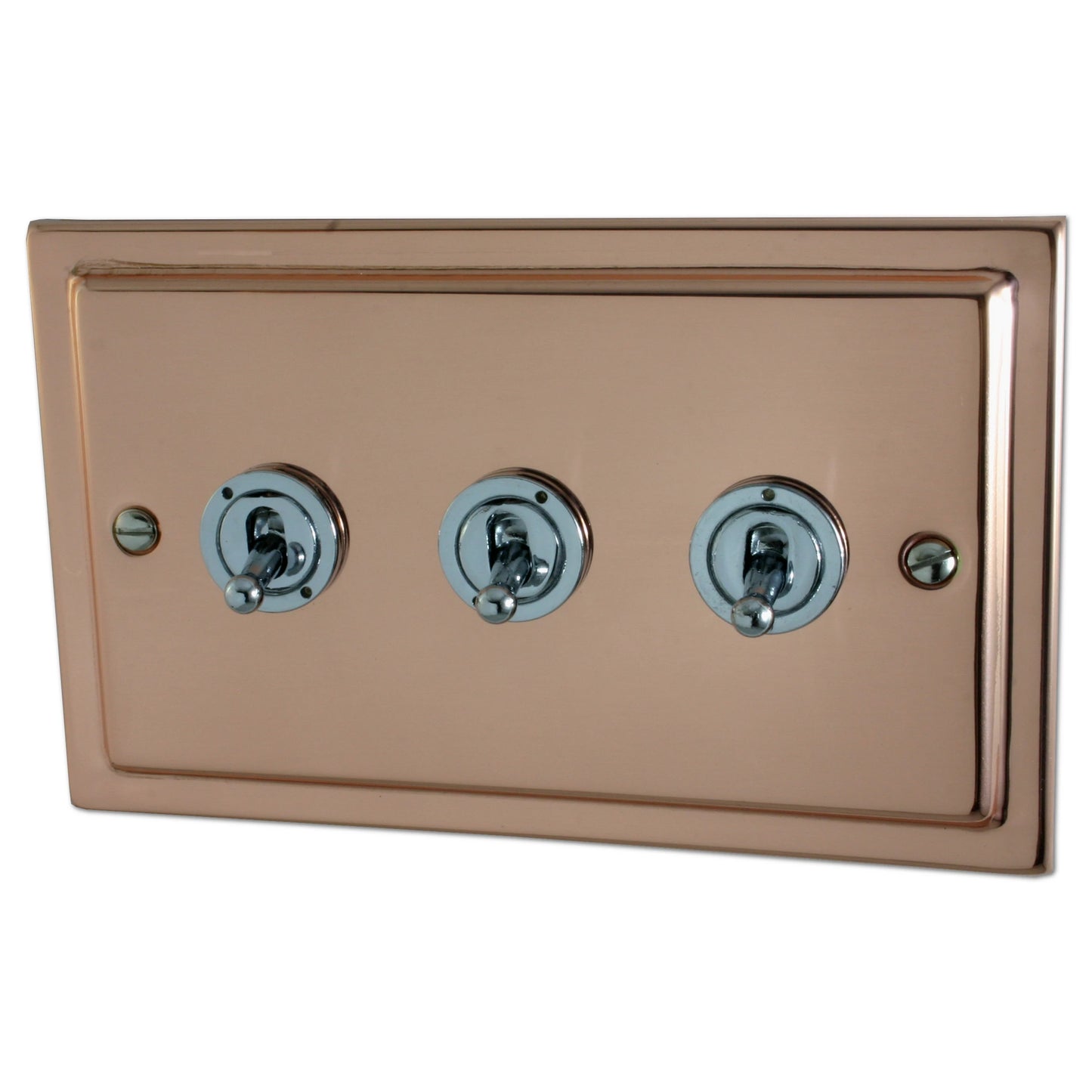 Victorian Polished Copper 3 Gang Grid Toggle Plate