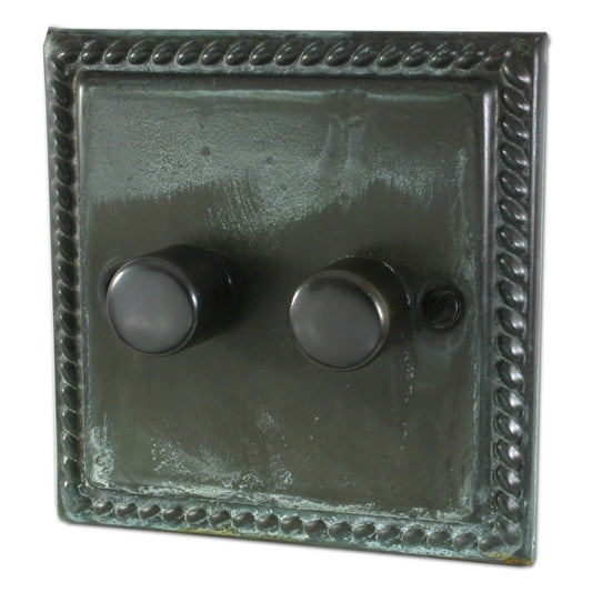 Georgian Verdigris 2 Gang Dimmer – Designer Sockets