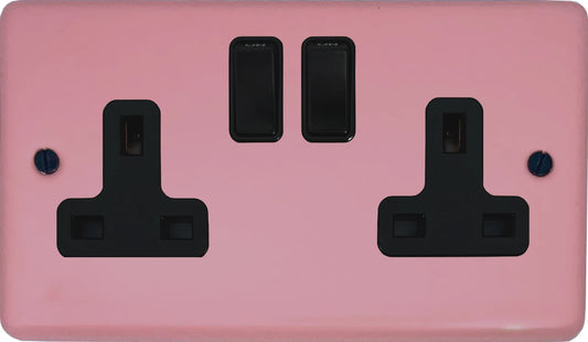 Contour Pink 2 Gang Socket (Black Plastic)