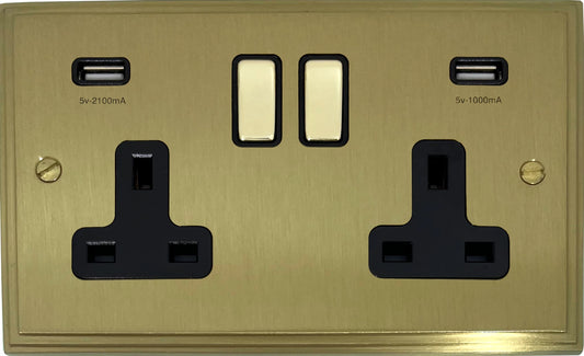 Victorian Satin Brass 2 Gang Socket C/W Usb Ports