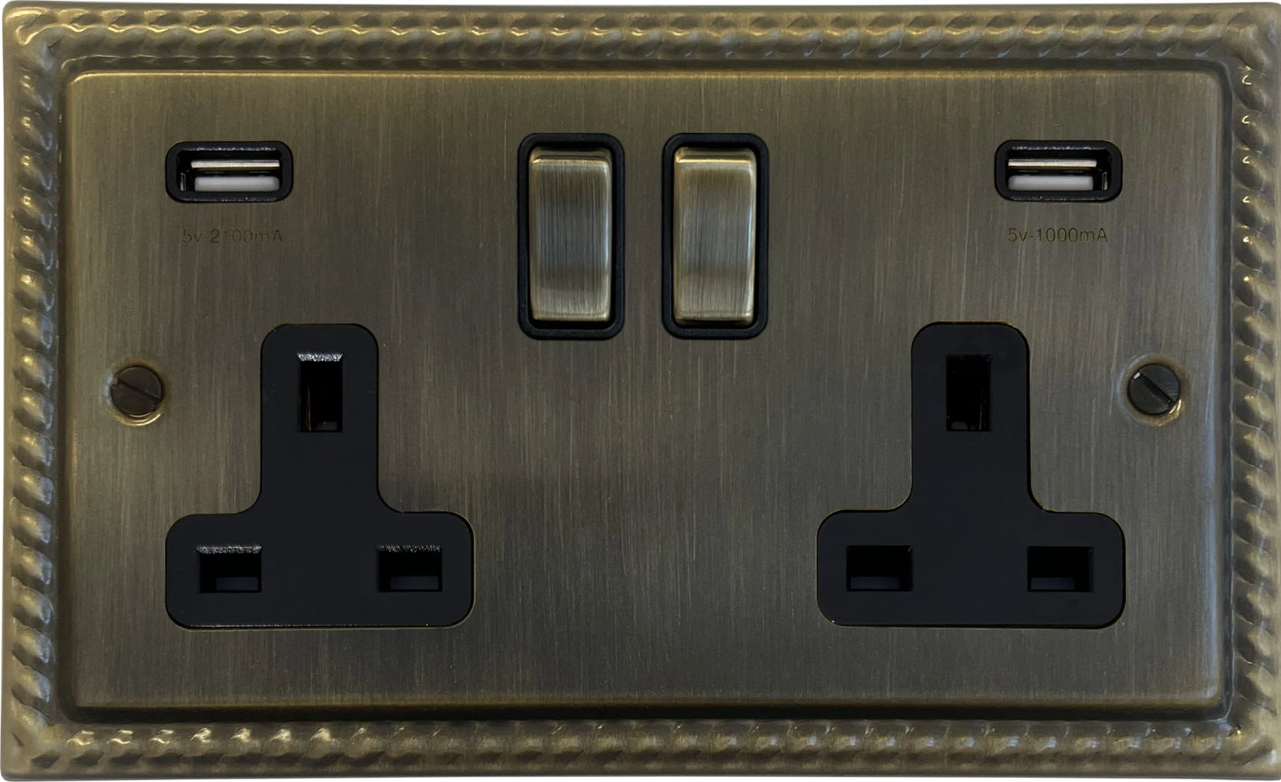 Georgian Antique Brass 2 Gang Usb Socket