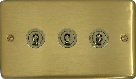 Contour Satin Brass 3 Gang Toggle Switch