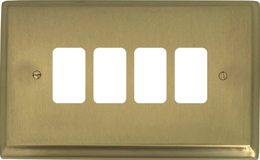 Deco Satin Brass 4 Gang Grid Plate