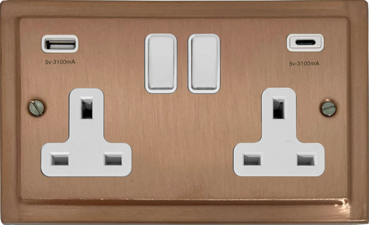 Victorian Rose Gold 2 Gang Socket C/W USBC Ports