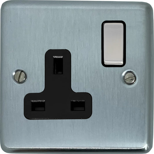 Contour Satin Chrome 1 Gang Switched Socket