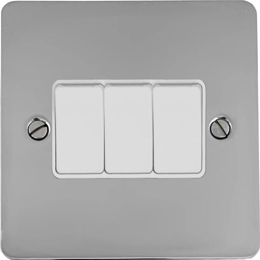 Flat Polished Chrome 3 Gang 2 Way Switch - Flat range electrical switch