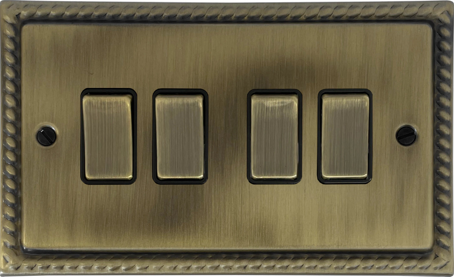 Georgian Light Antique Brass 4 Gang Switch (Brass Switches)