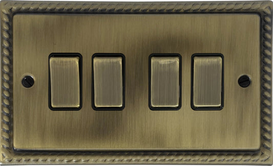 Georgian Light Antique Brass 4 Gang Switch (Brass Switches)