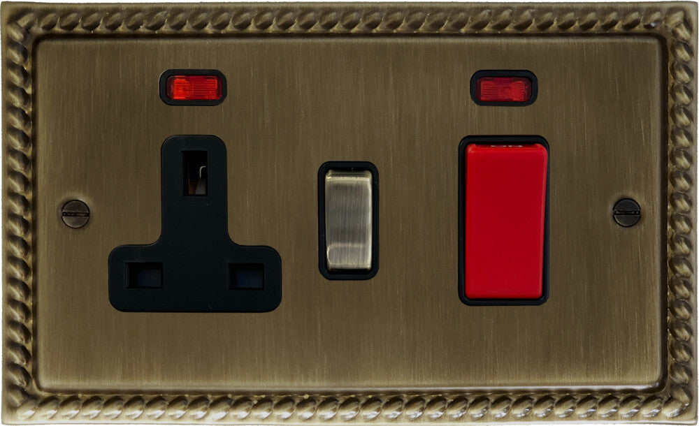 Georgian Antique Brass 45 Amp Cooker Switch and Socket (Brass Switch)