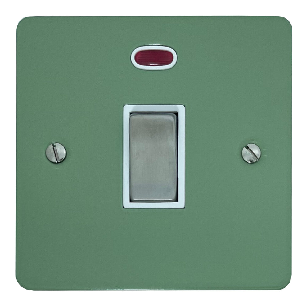 Flat Sage Green 20A DP Switch and Neon (Satin Chrome Switch/White Insert)