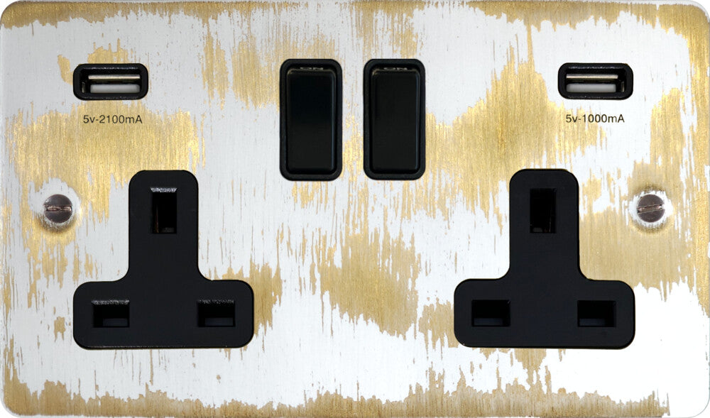 Flat  Black Bronze  2 Gang Socket with USB