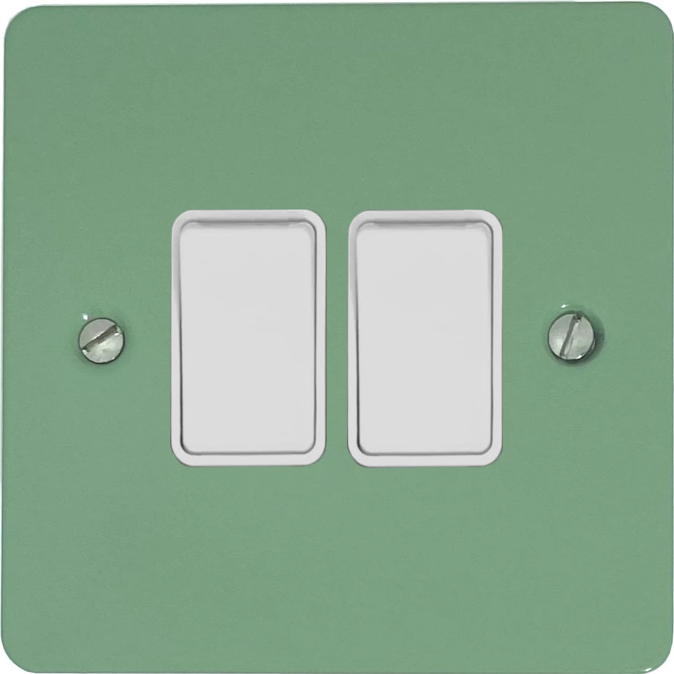 Flat Sage Green 2 Gang Switch (White Switches)
