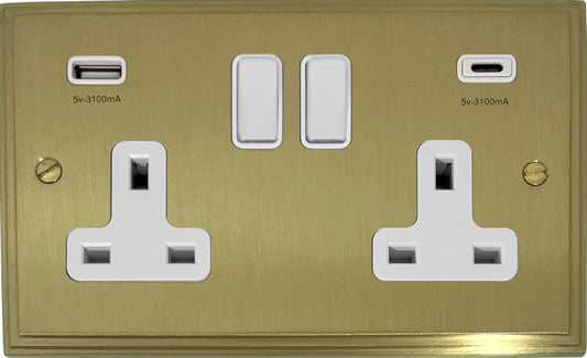 Victorian Satin Brass 2 Gang Socket C/W USBC