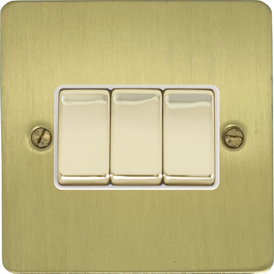 Flat Satin Brass 3 Gang Switch