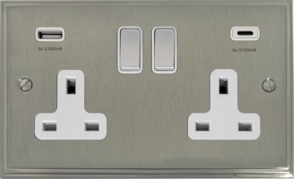 Victorian Satin Nickel 2 Gang USBC Socket