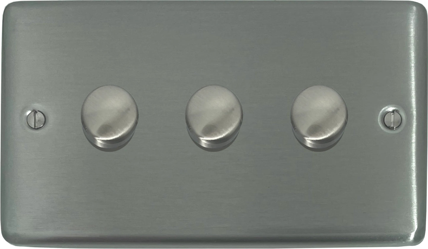 Contour Brushed Steel 3 Gang LED Dimmer