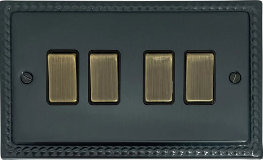 Georgian Black Bronze 4 Gang Switch (Antique Brass Switches)