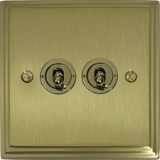 Victorian Satin Brass 2 Gang Grid Toggle Plate (Plate Only)