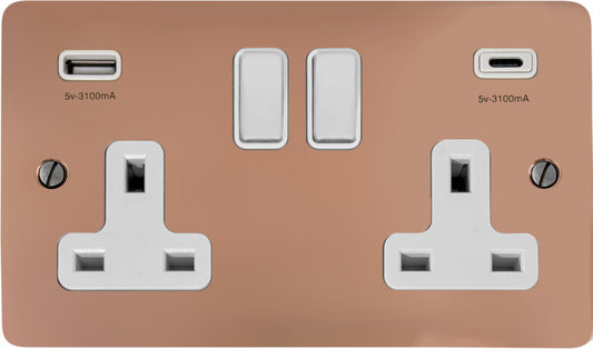 Flat Bright Copper 2 Gang USBC Socket