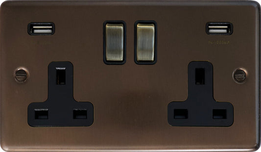 Contour Medium Bronze 2 Gang Socket C/W Usb