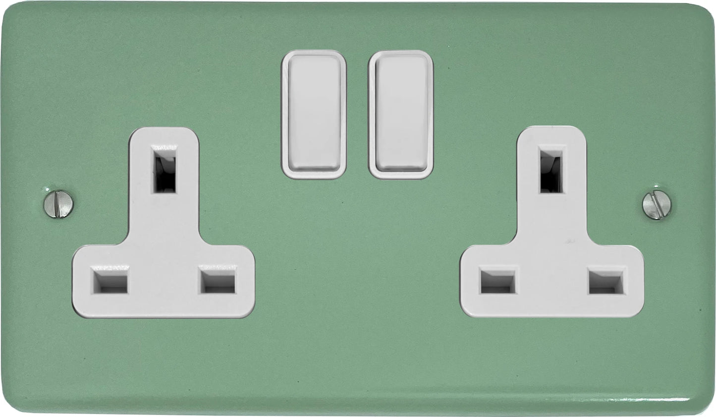 Classic Sage Green 2 Gang Socket (White Switches)