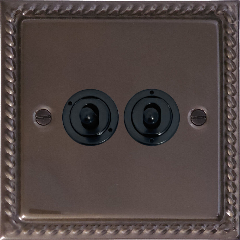 Georgian Medium Bronze 2 Gang Toggle (Flat Black Toggle)