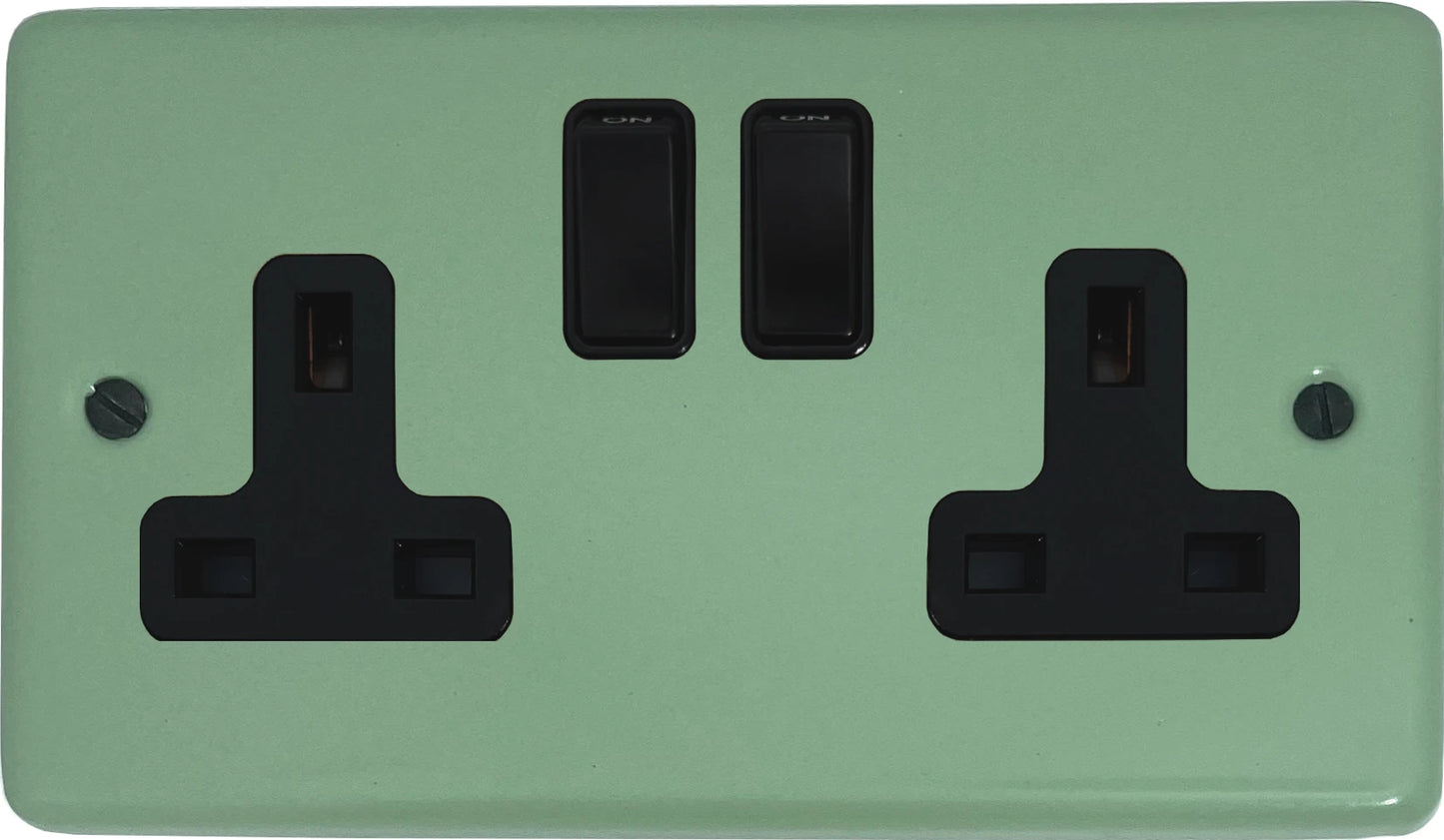 Classic Sage Green 2 Gang Socket (Black Switches)