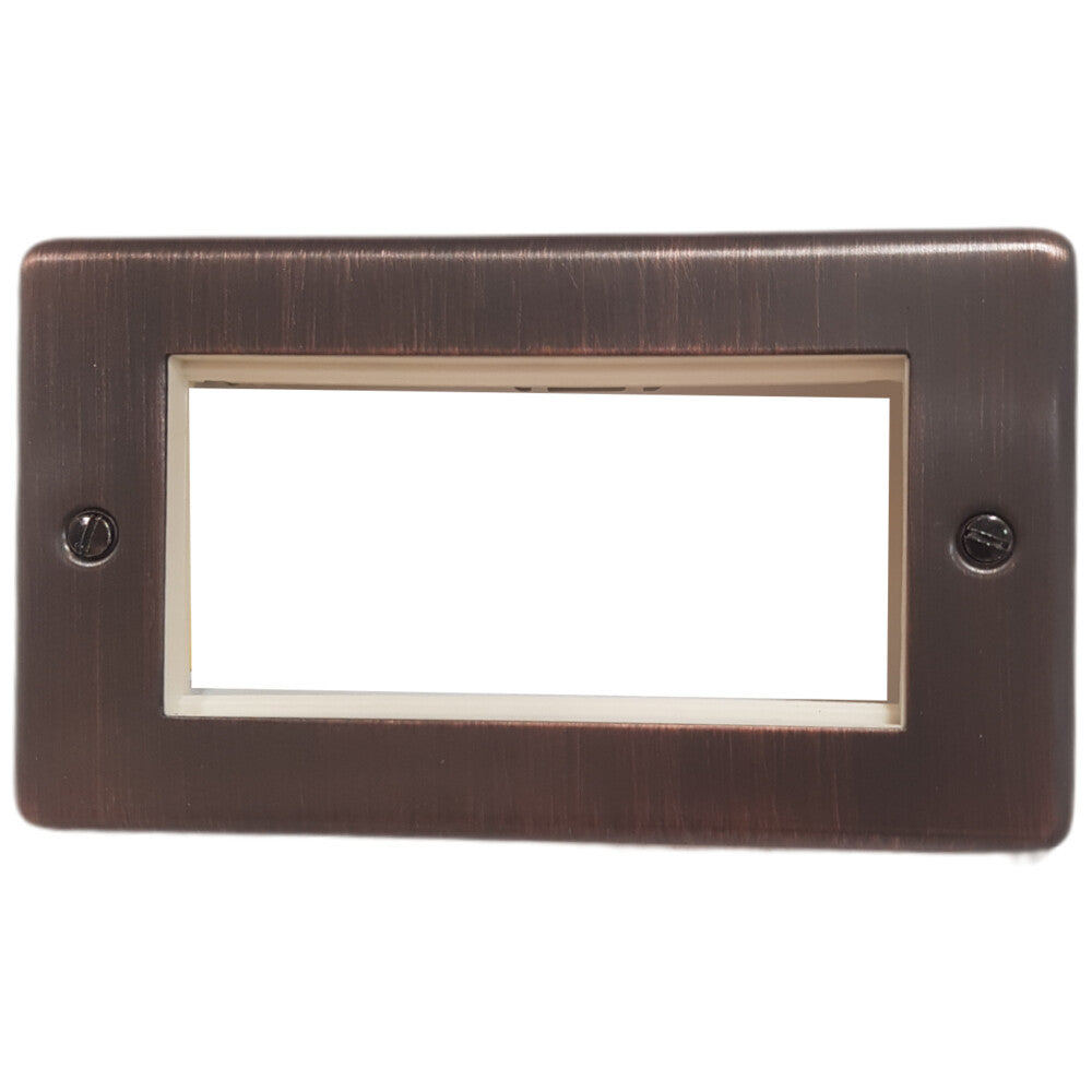 Contour Antique Copper 2 Gang 4 Mod Plate + Frame