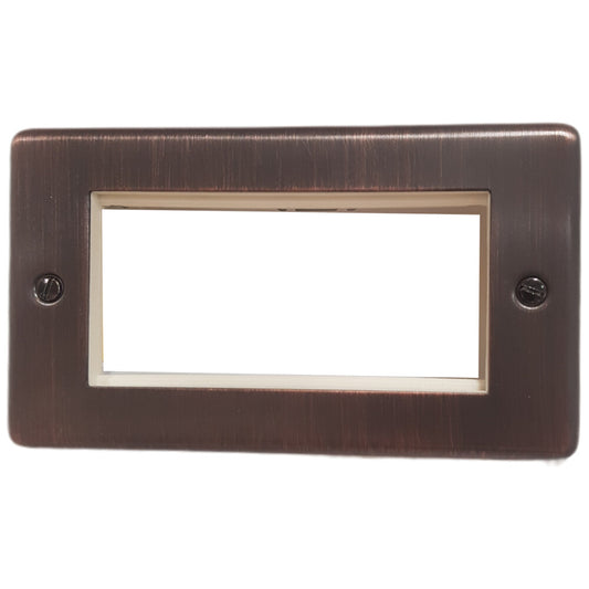 Contour Antique Copper 2 Gang 4 Mod Plate + Frame