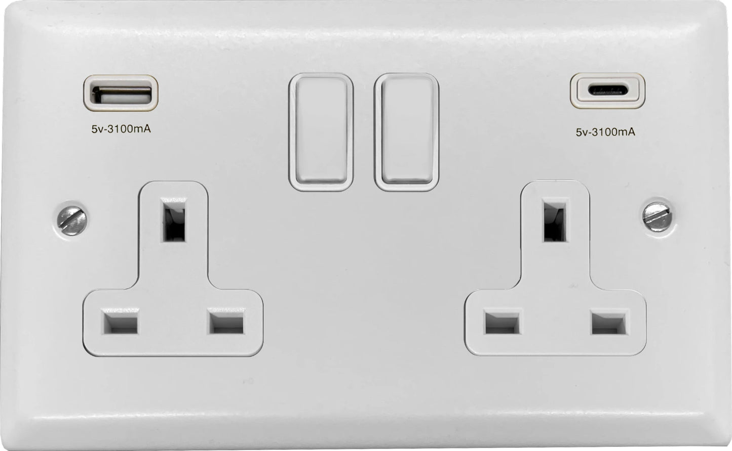 Spectrum Flat White 2 Gang Socket C/W USBC Ports