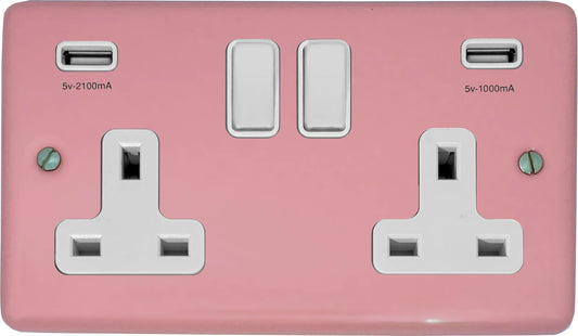 Contour Pink 2 Gang Socket C/W Usb Ports