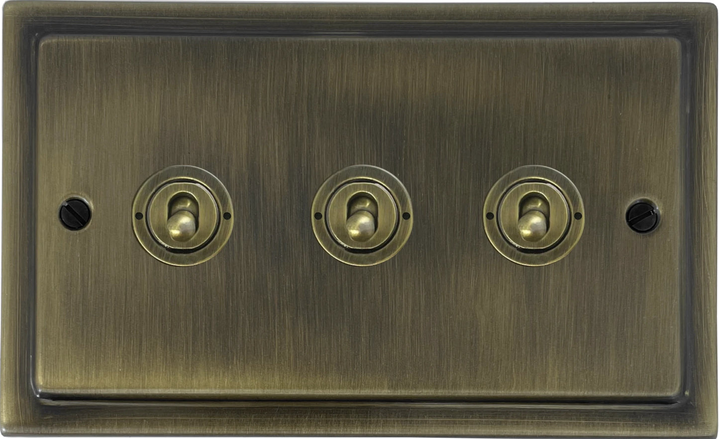 Victorian Antique Brass 3 Gang Toggle Switch
