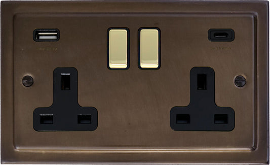 Victorian Medium Bronze 2 Gang Socket C/W USBC