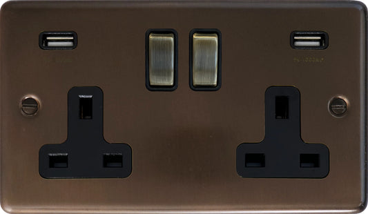 Contour Medium Bronze 2 Gang Socket C/W Usb - Contour range electrical USB socket