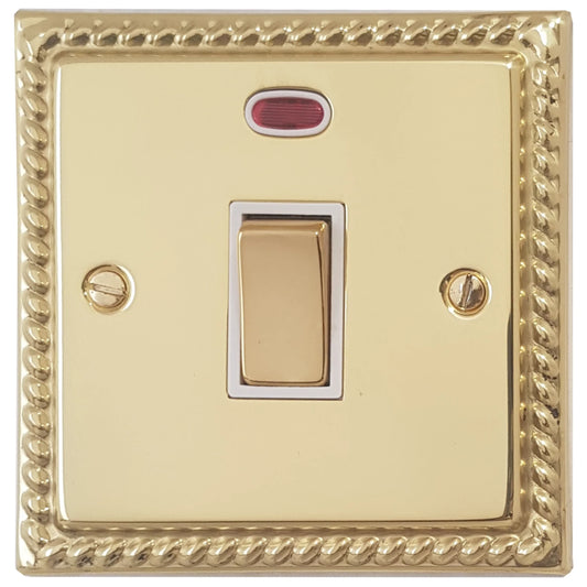 Georgian Polished Brass 20 Amp Dp Switch & Neon