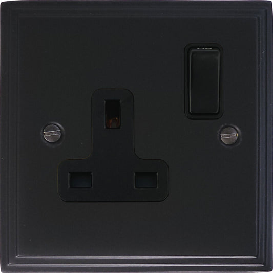 Victorian Flat Black 1 Gang Switched Socket