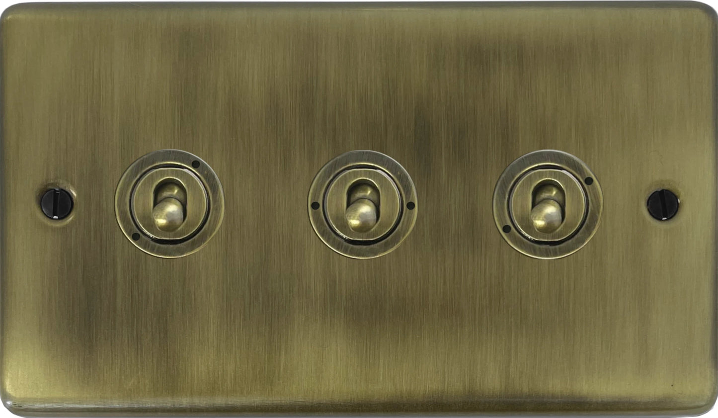 Contour Light Antique Brass 3 Gang Toggle Switch