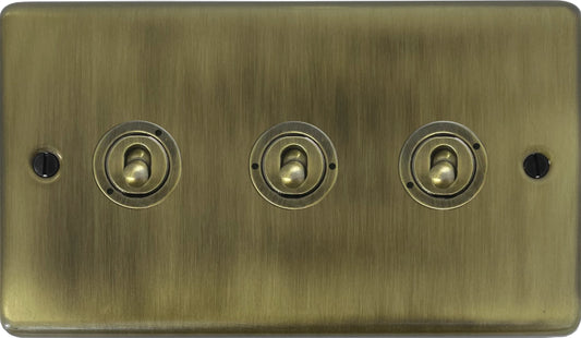 Contour Light Antique Brass 3 Gang Toggle Switch