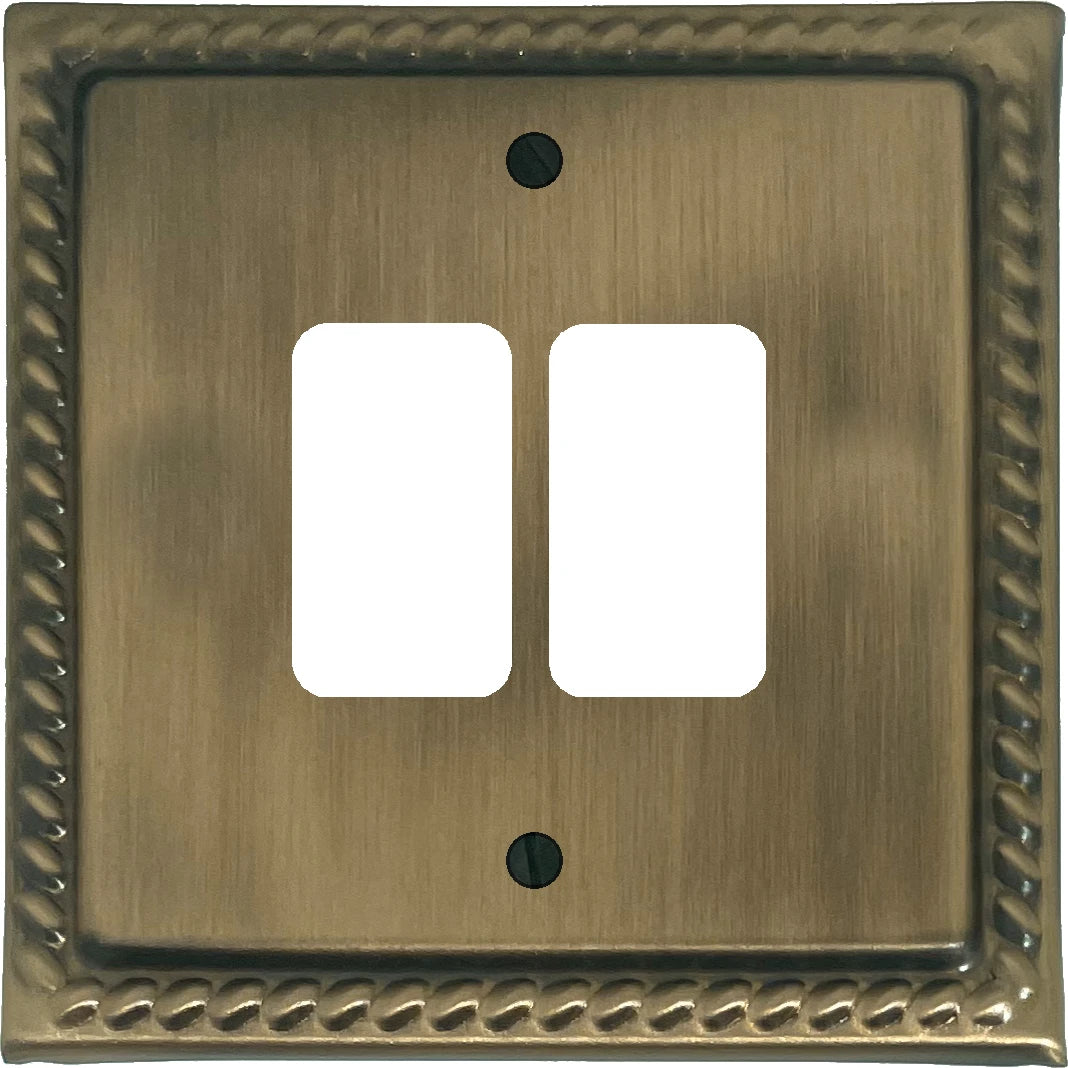 Georgian Light Antique Brass 2 Gang Grid Plate
