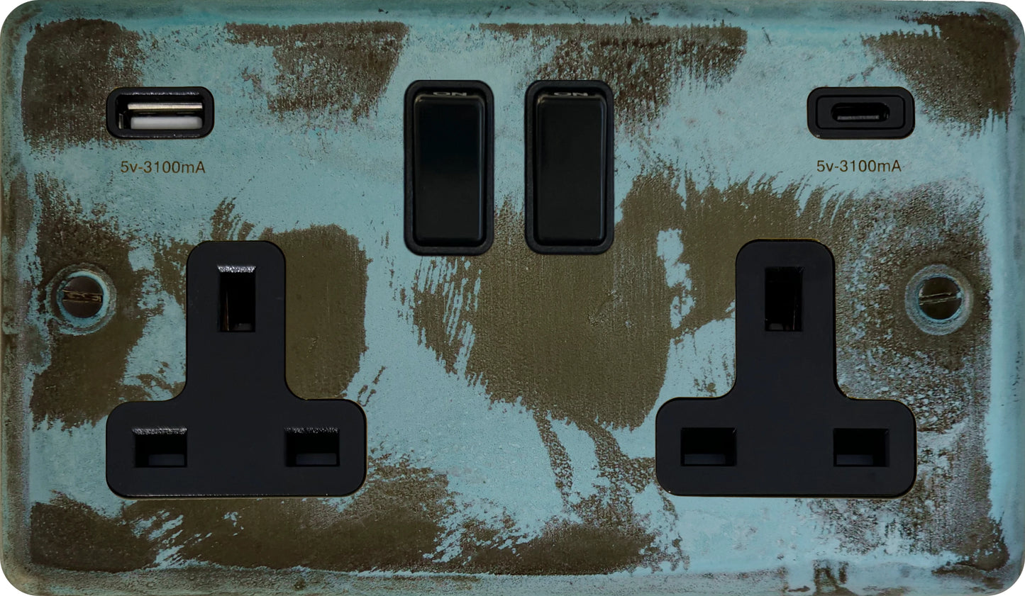 Contour Verdigris  2 Gang Socket with USBC