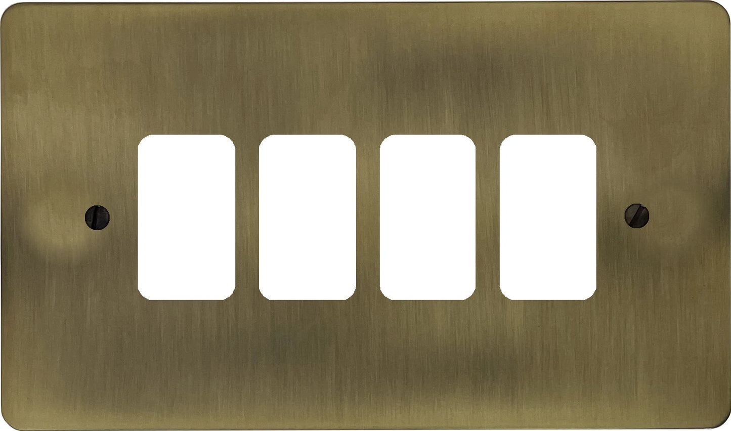 Flat Light Antique Brass 4 Gang Grid Plate