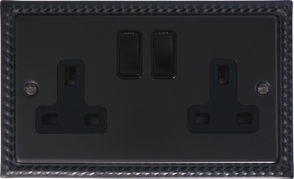 Georgian Flat Black  2 Gang Socket