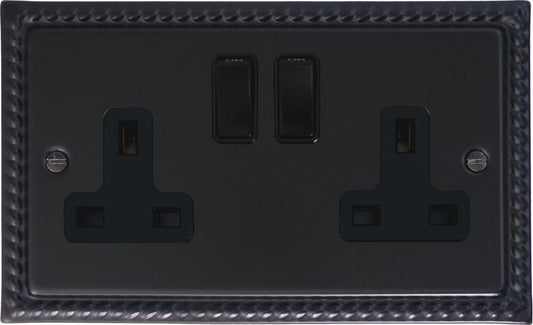 Georgian Flat Black  2 Gang Socket
