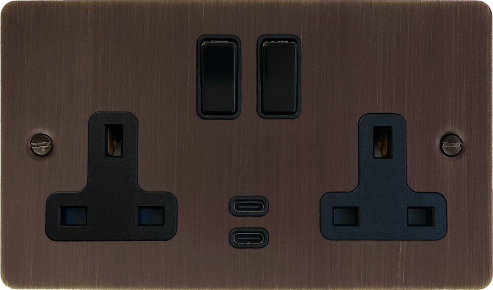 Flat Antique Copper  2 Gang Socket with USBC