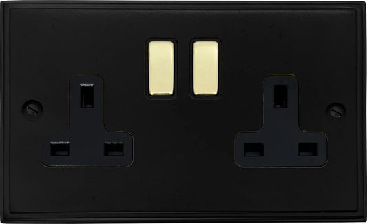 Victorian  Flat Black 2 Gang Socket