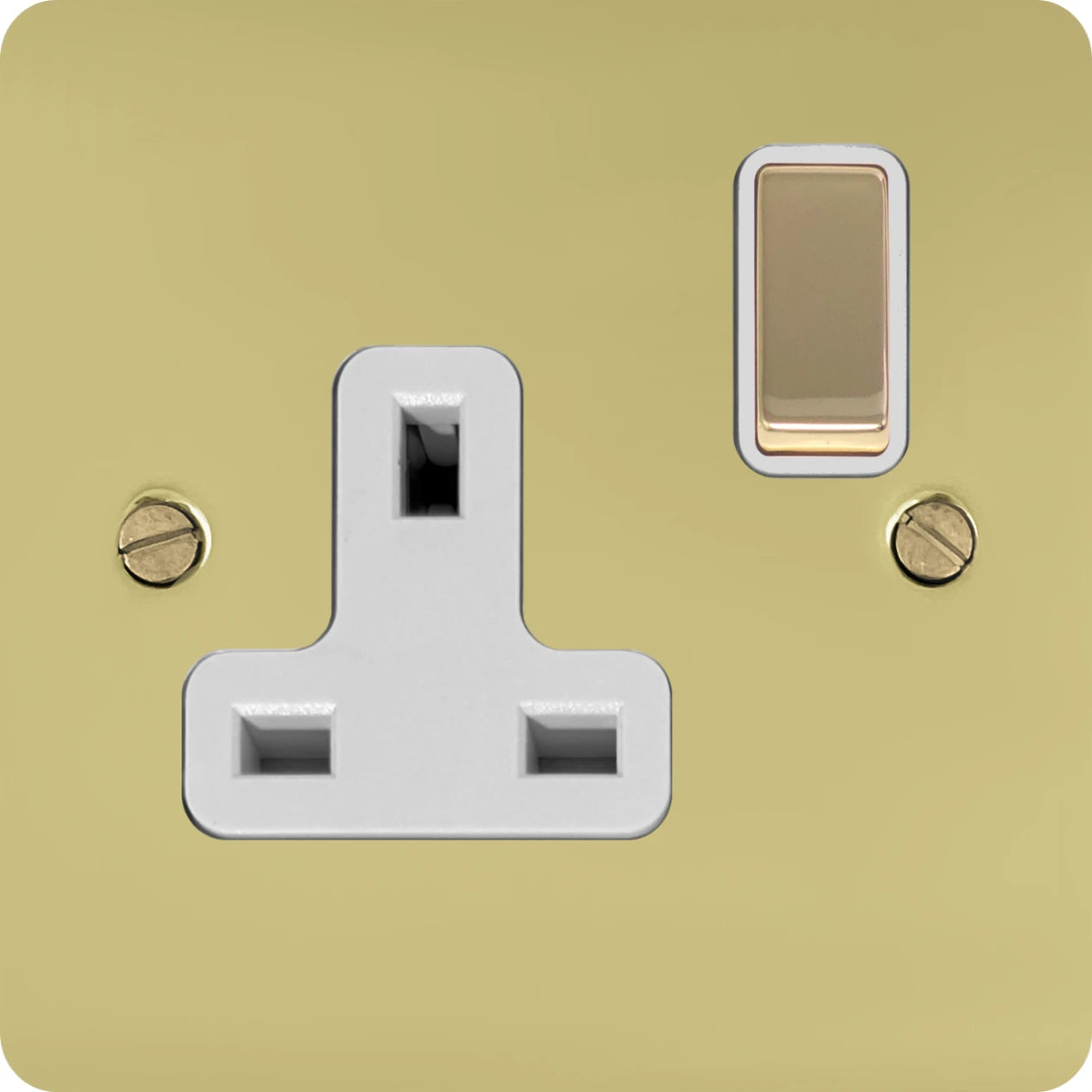 Flat Polished Brass 1 Gang Switched Socket