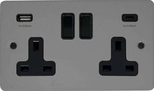 Flat Light Grey  2 Gang Socket with USBC