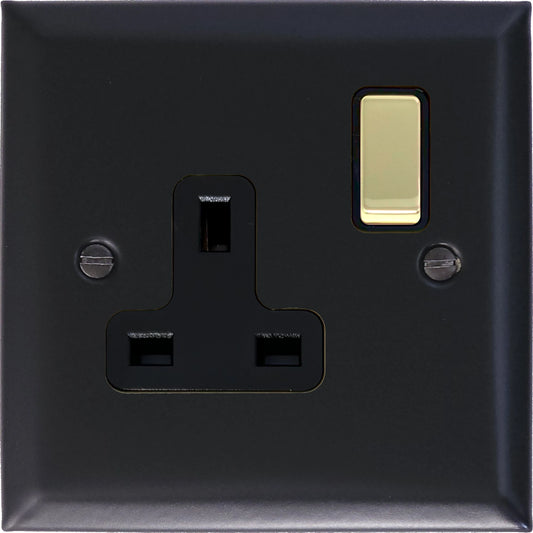 Spectrum Flat Black  1 Gang Switched Socket